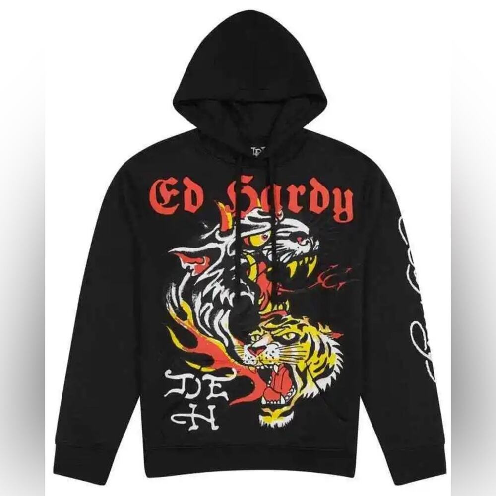 Ed Hardy Men’s Tiger Panther Sweatshirt Hoodie Size Small